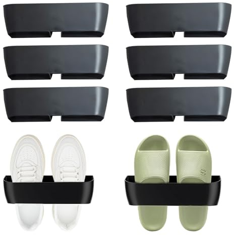 6 Stück Schuhhalter Wand, Bohrbar und Selbstklebend, Tür Schuhaufhänger, mit Schrauben und Klebstoff Ausgestattet, Schuhregal Wandmontage, Schuhorganizer für Camping, Wohnmobil, Wohnzimmer, Badezimmer