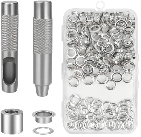 Grommet Werkzeug Kit, 17mm Tülle (50 Ösen + 50 Scheiben) | Ösenzange Set, 100 Stück Grommet Ösen Set für Planen, Stoff, Leder, Vorhang