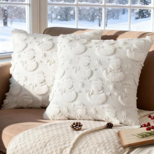Bindokun Kissenbezug Weihnachten 40x40cm, 2er Set Kissenbezüge Weihnachten mit Schneemustern, Winter Plüsch Samt Weihnachtskissenbezüge für Home Wohnzimmer Schlafzimmer Couch Sofa Deko