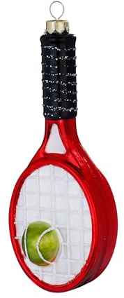 Christbaumschmuck Glas 13,5cm - Tennisschläger Figur zum Aufhängen - handbemalt - Weihnachtsbaum Anhänger für Weihnachten - Christbaumanhänger & Weihnachtsbaumschmuck - Tennis Sport Racket Rot