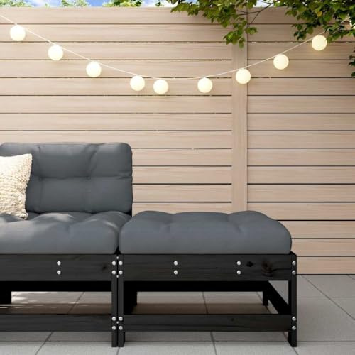 HaoChrymec Gartenhocker mit Kissen aus Massivholz Kiefer, Modulares Design, Outdoor-Hocker für Terrasse und Garten, Hocker Outdoor, Fußhocker Outdoor, Kleiner Hockers, Schwarz, 62 x 62 x 32 cm