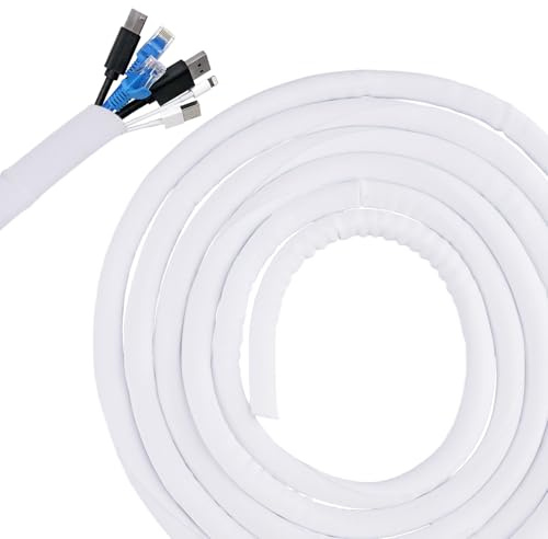 Manchon de Cache Câble, 13mm-3m Gaine de Câble Informatique, Cache Câble Auto-Fermeture Blanc, pour Ordinateur, Automobile, TV, Ordinateur, Audio, Empêcher Les Animaux Domestiques de Mâcher