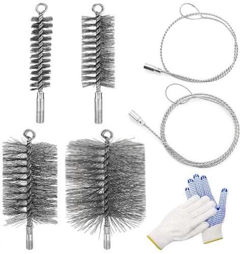 7 Stück Ofenrohrbürste Set, Rohrreinigungsbürste, Schornsteinfeger Bürste, Kaminbesen, Schornsteinbesen, Heizkesselbürste, Kaminbürste, Enthält Bürsten in Den Größen 30mm, 50mm, 80mm und 150mm