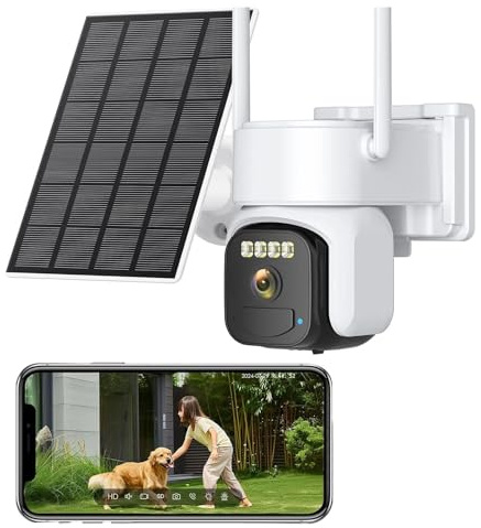 POOIQX Telecamera IP PTZ wireless 4G alimentata da pannello solare, 5 MP HD, batteria integrata, videosorveglianza esterna CCTV con lunga durata di standby, Aiuto al monitoraggio(5MP Add 128GB Card)