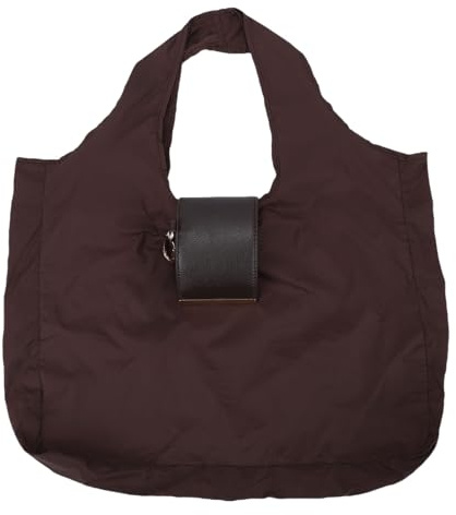 OVAQUIXI Faltbare Handtasche, Wiederverwendbare Einkaufstasche aus Leder und Nylon mit Schlüsselanhänger, für Reisen, Markt, Lebensmittel, Picknick (Kaffee)