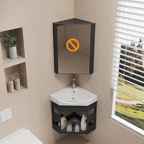 Meuble de salle de bain compact autonome avec lavabo d'angle, montage mural peu encombrant