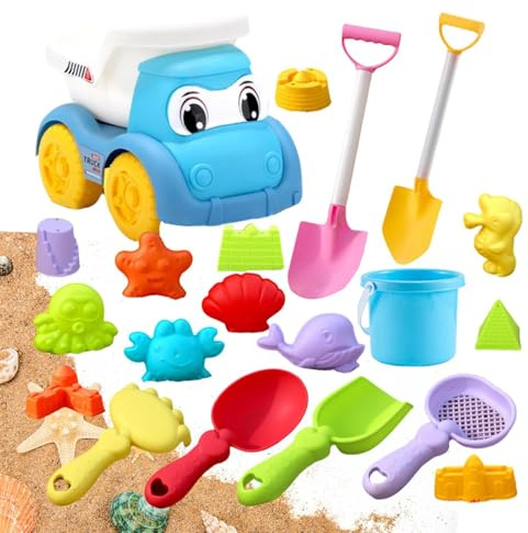 Beach Toys – 19PCS Shovel Bucket Sandbox Kit, Sand Play Set with Bucket Shovel Beach Buggyy | Outdoor Toy for Backyard Playground Park Picnic Camping Vacation Travel | Kids Sensory Play Dayca