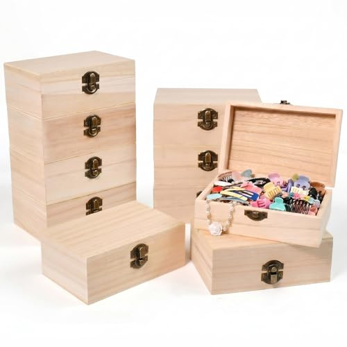 HINATDD 10 Stück kleine Holzkiste mit Deckel, 15x10x6cm Schatzkiste Holz | Holzbox mit Scharnieren und Schloss, Holz Schachtel, Holzkisten, Holzkiste Geschenk, Holz Aufbewahrungsbox, Wooden Box