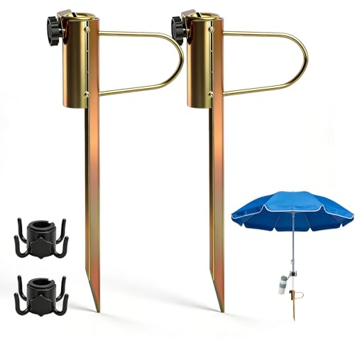 XPJBKC Rasendorn für Sonnenschirm, 2Pcs Metall Erdspiess für Sonnenschirm mit 2 Haken, Schirmständer Erdspieß, Sonnenschirmständer Erdspieß, Rasendorn Sonnenschirmständer (Durchmesser von 20-32mm)