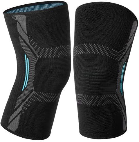 AOOWU 2er-Pack Kniebandage Männer Damen, Kniebandagen Rutschfeste Atmungsaktive, Kniestütze für Joggen, Kraftsport, Bandage Knie zur Linderung von Knieschmerzen, Arthrose, Meniskus(Schwarzblau, L)