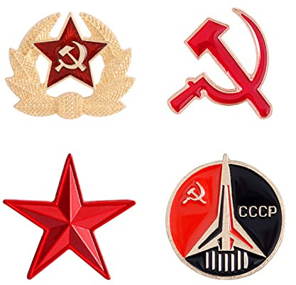 4 piezas del ejército rojo soviético estrella sombrero Pin martillo y hoz Pin broche para la familia abuelo comunismo soviético broche de regalo