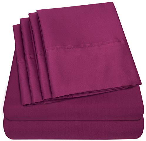 Sweet Home Collection Queen 6 Piece 1500 Supreme Collection Fine Brushed Microfiber Deep Pocket Queen Sheet Set Bedding - 2 Extra Pillow Cases, Berry