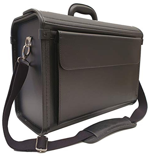 Bowatex Pilotenkoffer Aktenkoffer Laptop Koffer mit Schulterriemen Schwarz 46 cm