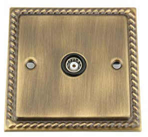 Antique Brass Georgian TV/Ariel Socket 1 Gang Black Insert