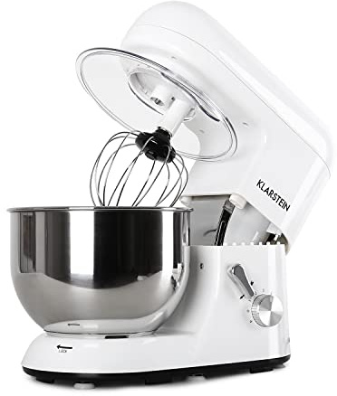 Klarstein Batidora Amasadora con Bol, 5L para Hornear, Robot Cocina, Amasadora Reposteria 2000W, Gancho y Bol para Mezclar, Electrodomesticos Cocina Varillas Rotación Planetaria con 6 Velocidades