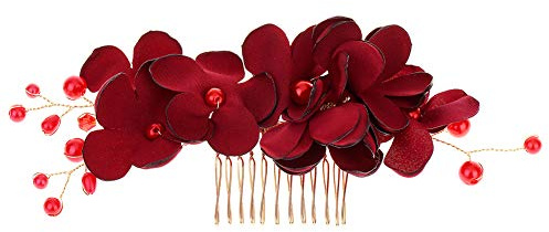 Elegante Hochzeits-Haarkämme Für Die Braut Roter Blumen-Perlen Frauen Haarnadel Brauen Kopfschmuck Haarschmuck Brauthaar-Zusätze