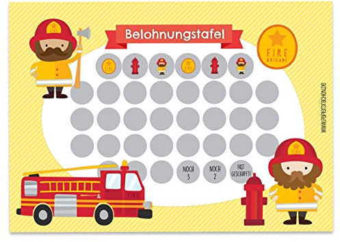 Papierdrachen Belohnungstafel Set für Kinder als Abreißblock 10 Blatt - Motivierendes Konzept als Erziehungshilfe - mit tollen Stickern für Jungs und Mädchen - Motiv Feuerwehrmann Set 6