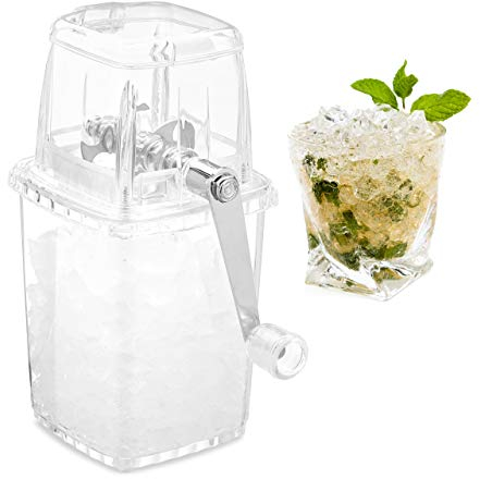 Relaxdays Tritaghiaccio, Manuale, Ice Crusher con Manovella & Trituratore in Acciaio, Contenitore Plastica, Trasparente, PS, Inox