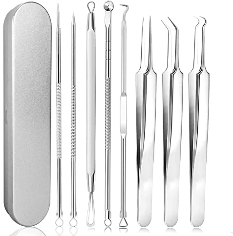 JINYJIA Punti Neri strumenti, 8 Pezzi Rimozione Punti Neri Kit, Pinzette per la Rimozione di Punti Neri in Acciaio Inossidabile con Scatola, togli i Punti Bianchi e le Macchie Acne dal Viso