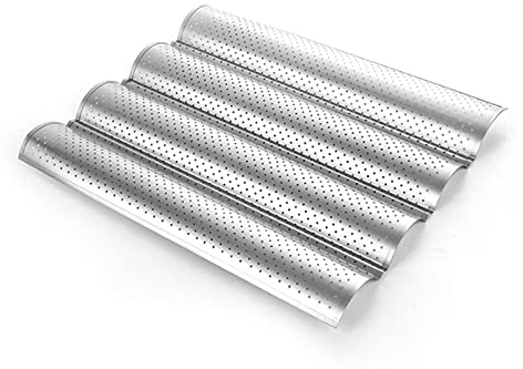 WlP Baguette Backblech Französisches Brot Backblech Baguetteform Mit Antihaftbeschichtung 4 Mulden Baguetteblech Baguetteform, Backblech Blech Für Laib Backen Karbonstahl (Color : Silver)