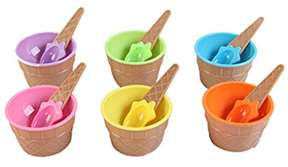 Vokmon Plastic Ice Cream Frozen Yogurt Cup with Yogurt Cup with Spoon Dessert Bowl Ice Cream Bowl Spoon Set Random Color