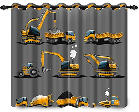 YONGFOTO 117x138cm Tende Escavatore Per Cameretta Bambini, Cartone Animato Escavatore Cantiere Camion Trattore Macchinari Auto Tende Oscuranti Con Occhielli Per Stanza Ragazzo, 2 Pannelli
