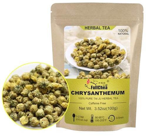 FullChea - Top Grade Chinese Chrysanthemum Tea - 3.52oz/100g - Premium Natural Dried Chrysanthemum Flower - Tai Ju Herbal Tea Loose Leaf - Non-GMO - Caffeine-free - Sweet & Fresh