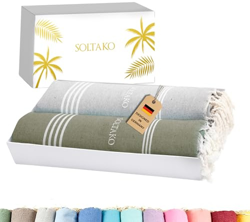 SOLTAKO Fouta Peshtemal - Set de 2 XXL - Serviette Plage Anti Sable - Drap de Bain pour Hammam, Sauna, Yoga, Pique-Nique - Grande Taille 100x200 cm - Drap 2 Personnes