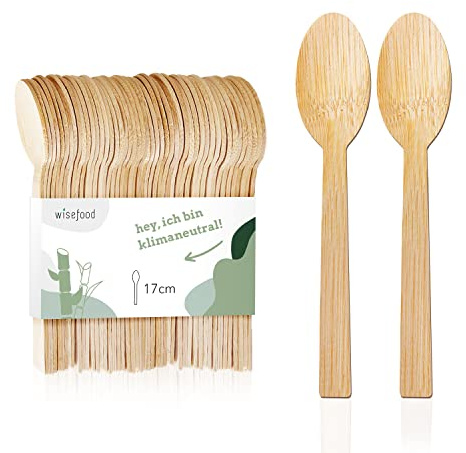 wisefood Bambus Einweg Löffel 100 Stück 17cm - Bambusbesteck - biologisch abbaubares Einwegbesteck - Bambusgeschirr Set als Alternative zu Plastik oder Papier - natürliche Bambus-Löffel