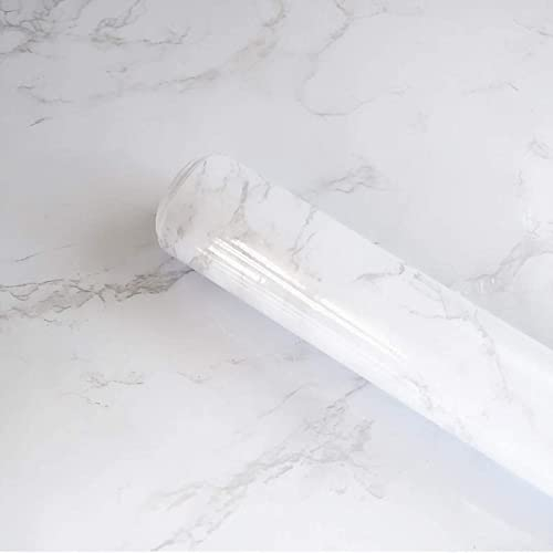 Mercoy Marble Sticky Back Plastic 40cm x 300cm Decorative Self Adhesive Wallpaper Grey/White Paper Gloss Vinyl Film Marble Wallpaper for Furniture Kitchen Countertops Waterproof Thickened