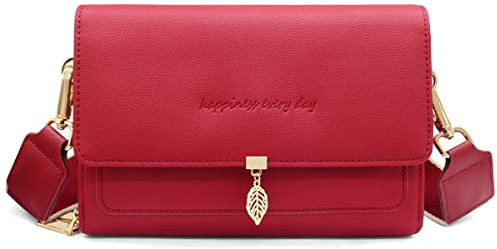 Handytasche Zum Umhängen Leder Damen Kleine Umhängetasche RFID Schutz Geldbörse Damen,Crossbody Schultertasche Breiter Gurt Handy Umhängetasche mit Verstellbar Abnehmbar Schultergurt (Rotwein)