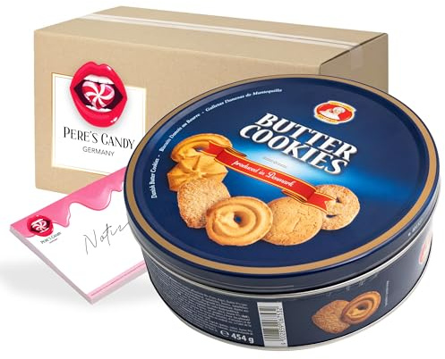 Pere's Candy Bundle für Dänische Butterkekse Cookies, Gebäckmischung - Blau Nostalgie Dose 2er Pack (2 x 454 g) + Pere's Candy Notepad DIN A7-25 Blatt