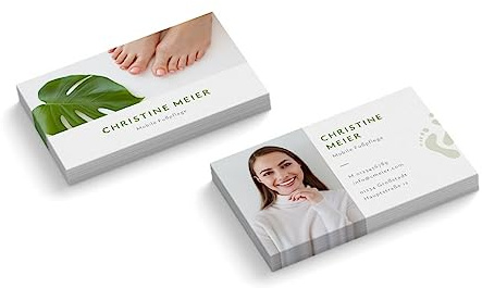 Visitenkarten mit Foto personalisieren | Mobile Fußpflege | 2-seitig | Querformat | Menge + Papier zur Auswahl | gestalten | hochwertig | 350 g Qualitätsdruck | Praxis | Wellness (100 Stück)
