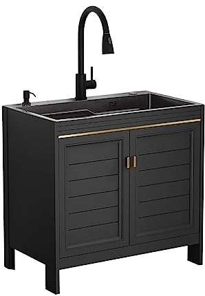 Evier Exterieur Evier De Cuisine Sur Pied 1 Bac Evier Buanderie Lavabo Sur Pied Avec Meuble Avec Égouttoir Sous Évier De Cuisine Lave-mains Pour Cuisine Des Restaurants,Garages,Entrepôts ( Size : 8045