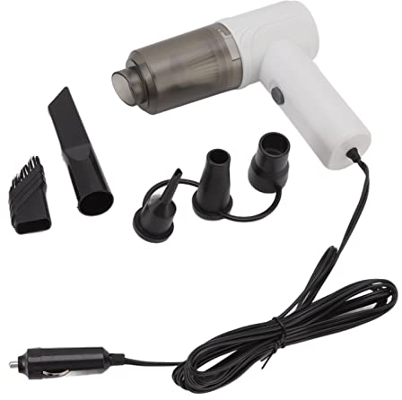 CHEOTIME Aspirateur De Voiture Mini Aspirateur à Main, Aspirateur De Voiture 360 ​​° Nettoyage écran Filtrant Lavable Gonfleur D'aspirateur à Main Portable 12V(Blanc)
