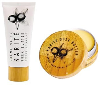 Karité Nourishing Hand Cream & Lip Balm Travel Collection - Shea Butter, Organic Jojoba & Rosehip Oil Blend - Bliss for Dry Lips & Hands - Intense Hydration, Cruelty-Free, Hypoallergenic Vegan Lip & H