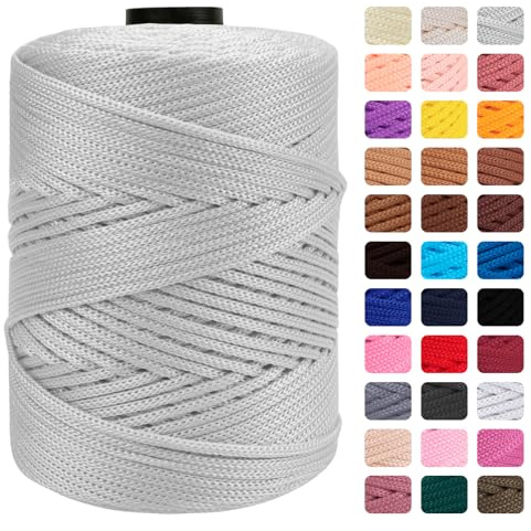 CAMAL Cordino per Borse Uncinetto Macramè Filo 3mm Filo Poliestere 170m Corda Macrame Filato per Borse Uncinetto Spago Colorato Corde Colorate per Artigianato, Lavoro a Maglia (Grigio Chiaro)