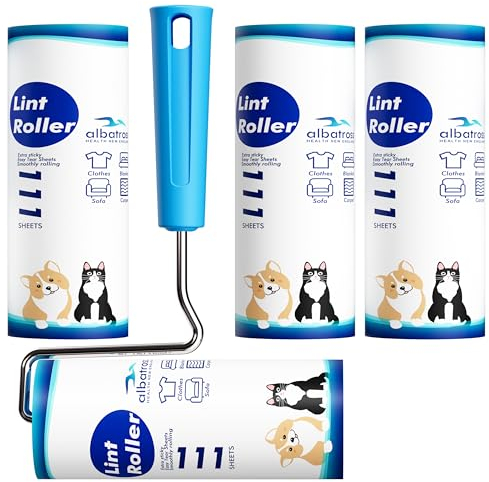 Large Surface Extra Sticky Lint Roller 6.3'', 444 Sheets Long Handle Pet Hair Removal, Dog and Cat Lint Remover for Clothes, Furniture, Carpet