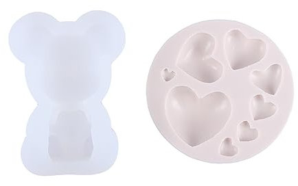 MAGICLULU 2pcs Bear Heart Silicone Molds for Baking Heart Chocolate Molding Silicone Molds Valentine Random Color
