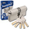 GERCAR Pro - Cilindro profilato 28/34 massiccio, a doppio cilindro, in ottone nichelato, con 5 chiavi, chiavi reversibili, lunghezza: 65 mm, A:28, larghezza: 34-1