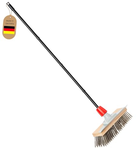 Novaliv Robuster Drahtbesen mit Stiel - Stahlbesen mit 4-TLG Stiel, Effiziente Moosentfernung, Drahtbürste, für Pflastersteine & Garten, Stahldrahtbesen, Mooskratzer, Pizzabesen, Pizzastein Bürste