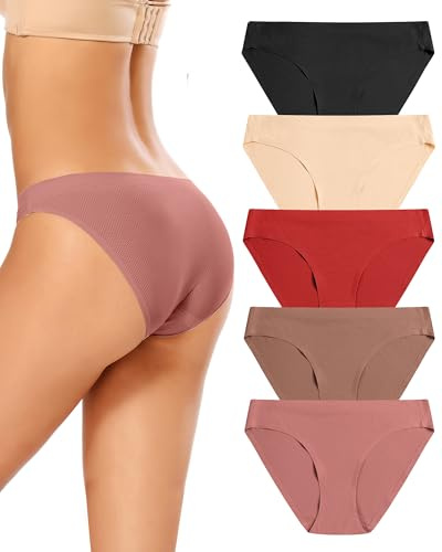 VOENXE Damens Bikinitrosor, Mjukseamless Andetagbara Trosor, Osynliga Komfortabla Slips, Hipster Underkläder För Kvinnor, 5-Pack