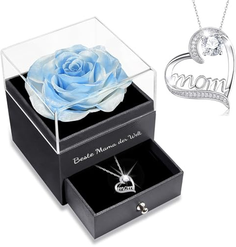 Sunia Geschenke für Mama Weihnachten, Ewige Echte Rose mit Mom Halskette aus 925 Sterlingsilber, Beste Mama der Welt Geschenk, Ewige Rose Geschenke für Frauen Weihnachten Muttertag Geburtstag