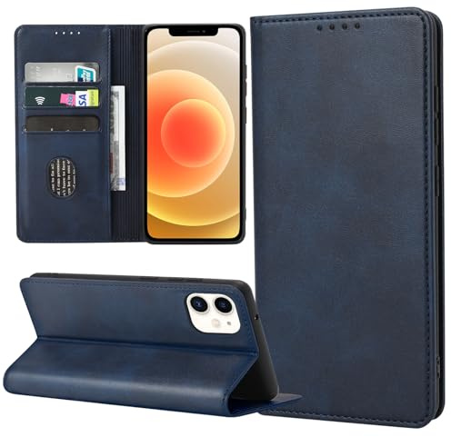 ZYIMOU Handyhülle für iPhone 12 Mini Hülle, Leder Schutzhülle Standfunktion Kartenfach Wallet Klapphülle iPhone 12 Mini Flip Case Cover, Blau