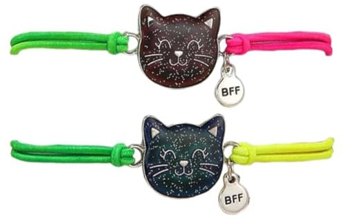 WJRQD 2 Braccialetti dell'Amicizia per Bambine, Intrecciati e Regolabili con Disegno Gatto; Ideali Come Regalo per Feste di Compleanno e Altro.