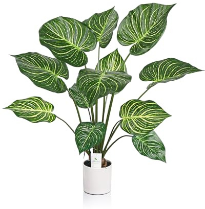 Leflos Artificial Monstera Deliciosa Plant Indoor, 37'' Faux Zebra Leaf Plant, Small Tropical Fake Potted Tree in White Pot, Nice Home Decor & Housewarming Gift
