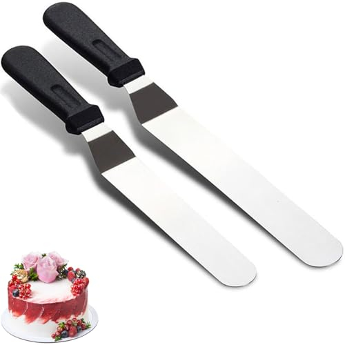 Chenyoyangfen 2 Pcs Palette Knife Baking Pallet Knife for Cake Decorating Angled Stainless Steel Icing Spatula Cake Palette Knife Cake Knife Professional Cake Angled Offset Spatula Cake Scraper,Black