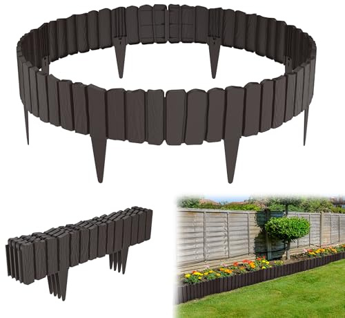 YRHome Holzoptik Robuste Rasenkante Gartenzaun Beetumrandung Robuste Rasenkante Gartenpalisade Dekorativer Gartenabgrenzung Palisadenzaun Natürliche Palisade - Braun 4.8m