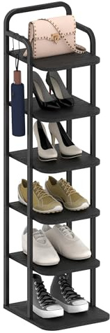 Hzuaneri Scarpiera verticale, scarpiera a 6 livelli, Scaffale Portascarpe, scarpiera salvaspazio, 2 Ganci, 30 x 26,5 x 101 cm, per Ingresso, Soggiorno, Camera da Letto, Nero SR04204B