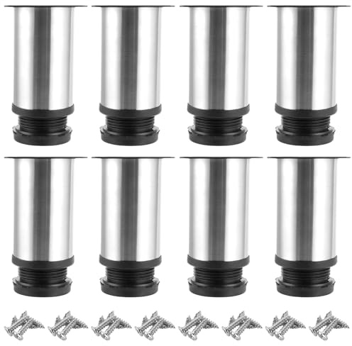 ASelected Lot de 8 Pied pour Meuble Reglable 10cm Pieds de Meubles Pied Cuisine Réglables Ø 50 mm/Hauteur 100 mm Ronds Métal Acier Inoxydable Canapé Jambe Table Pieds